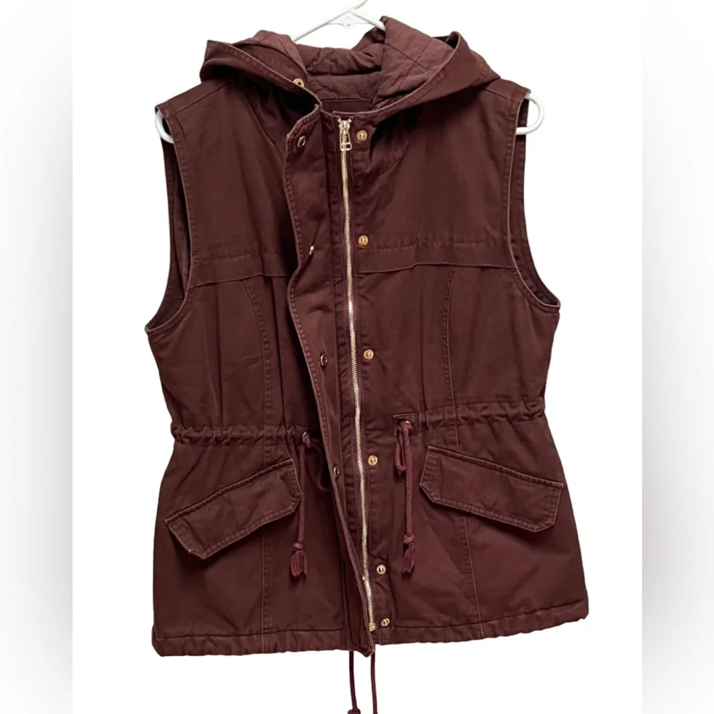 Laju Los Angeles hooded utility vest drawstring waist wine women’s Medium - Picture 3 of 7